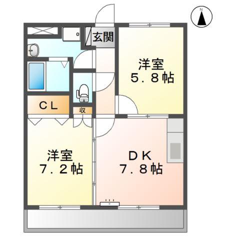 クレオール(2DK/2階)の間取り写真