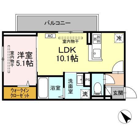 ディアライズ北山(1LDK/1階)の間取り写真