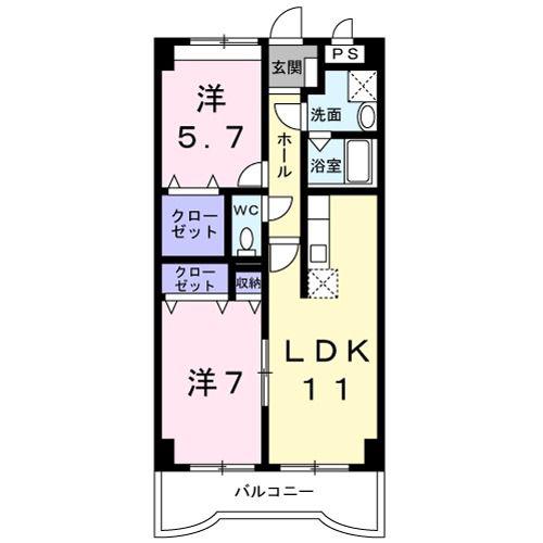 シャルマン大西(2LDK/3階)の間取り写真