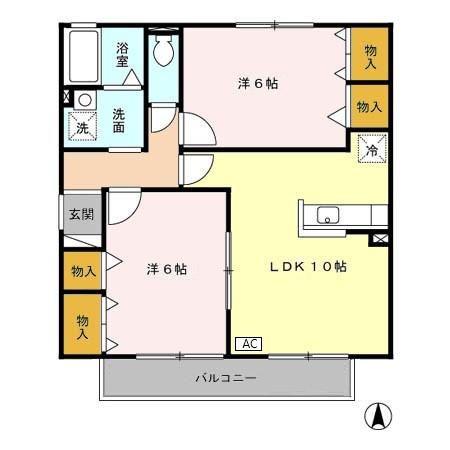 エスポワール壱弐番館(2LDK/2階)の間取り写真