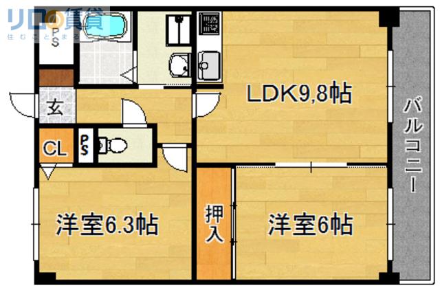 パークサイドテラス(2LDK/6階)の間取り写真