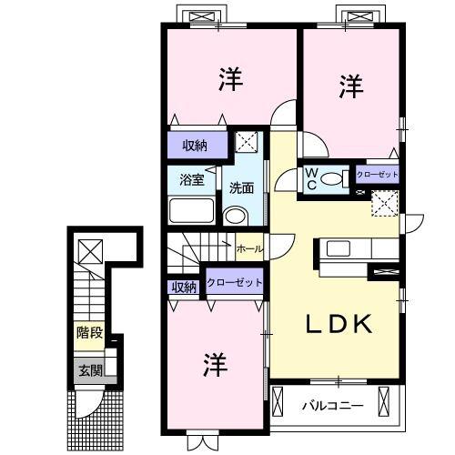 プリムローズイースト(3LDK/2階)の間取り写真