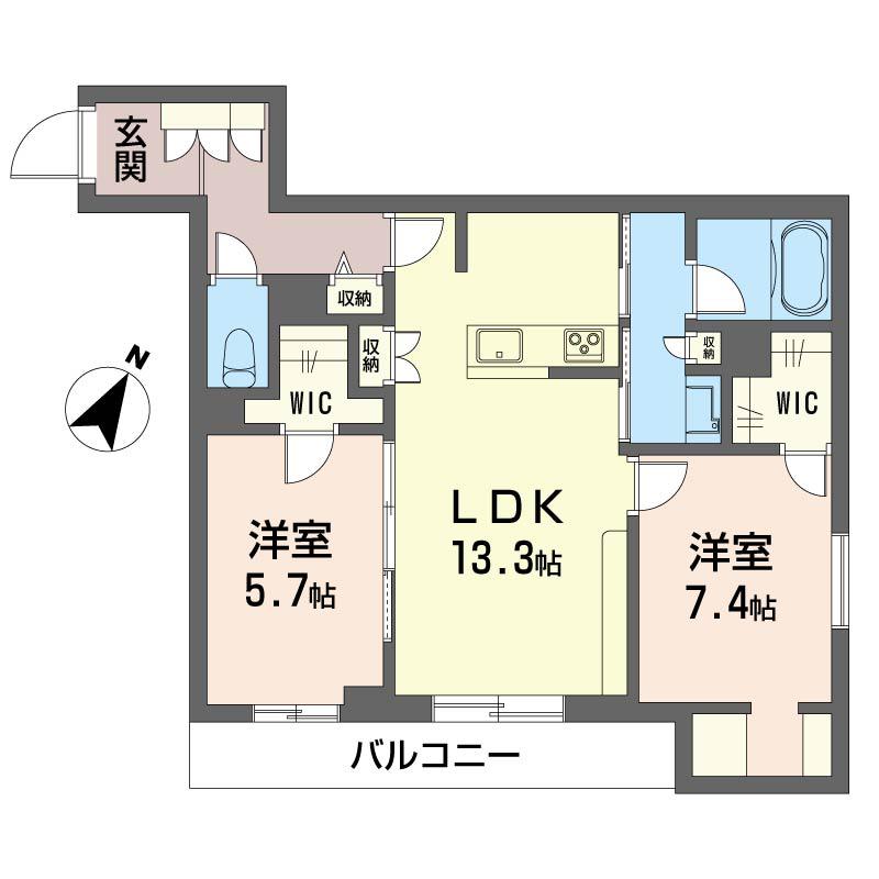 イースト ウィステリア II(2LDK/1階)の間取り写真