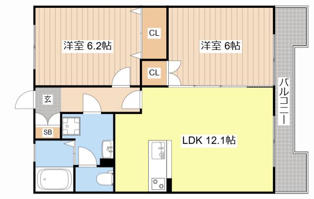 カルフール I(2LDK/1階)の間取り写真