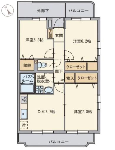 フォンテーヌ並木II(3DK/4階)の間取り写真