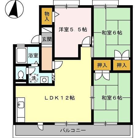 パインハイム A(3LDK/2階)の間取り写真