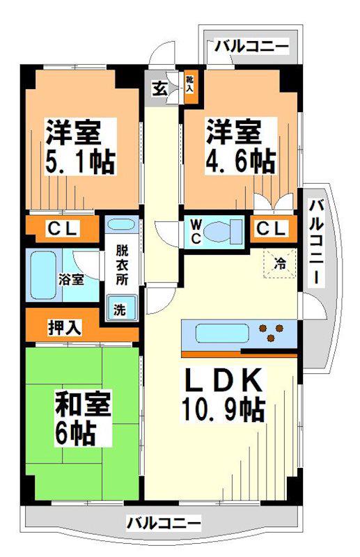 コンフォート聖蹟 当社管理物件(3LDK/7階)の間取り写真