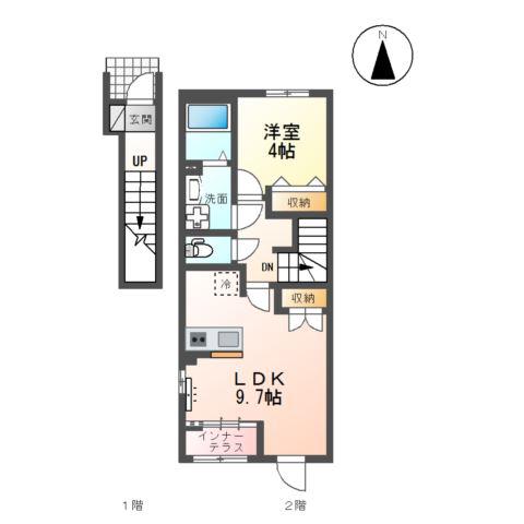 ノルドット(1LDK/2階)の間取り写真