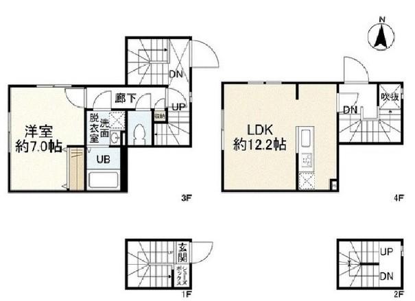 ウェルスクエアイズム四谷大京町(1LDK/3階)の間取り写真