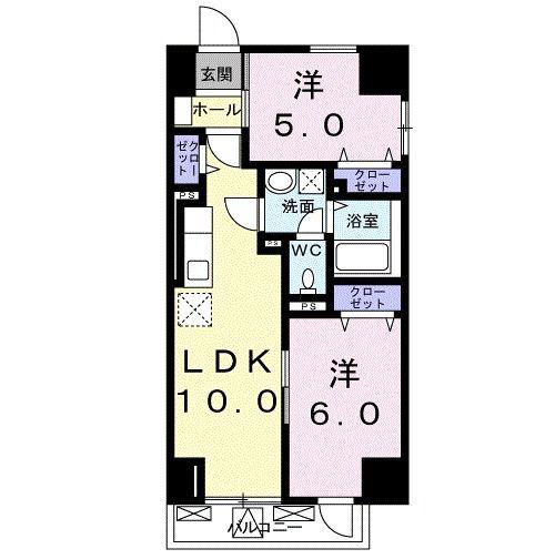 ヴィラ ウィステリア(2LDK/5階)の間取り写真