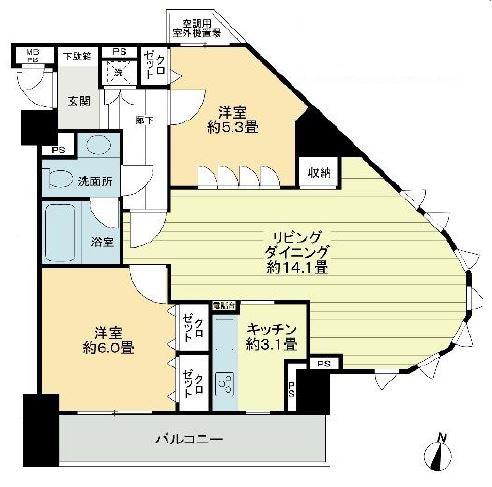ライオンズガーデン初台(2LDK/3階)の間取り写真