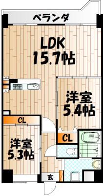 戸畑駅前銀座ビル(2LDK/8階)の間取り写真