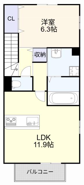 セジュールK D棟(1LDK/2階)の間取り写真