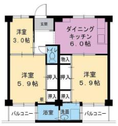 ビレッジハウス宮の前6号棟(3DK/3階)の間取り写真