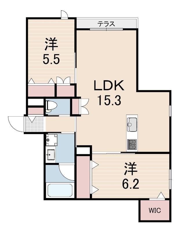 阪急神戸線 塚口駅(阪急) 徒歩7分 3階建 築2年(2LDK/1階)の間取り写真
