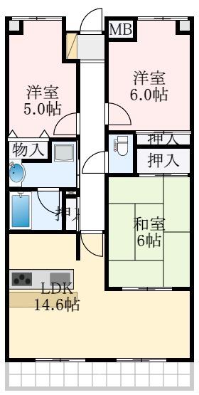ファミール北野田(3LDK/4階)の間取り写真