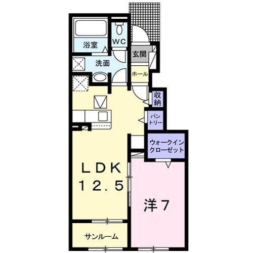 サンフラワー(1LDK/1階)の間取り写真