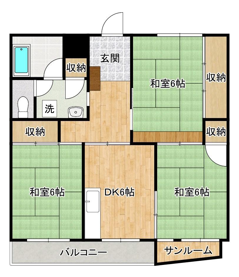 三ツ矢クレッシェンド北方(3DK/4階)の間取り写真