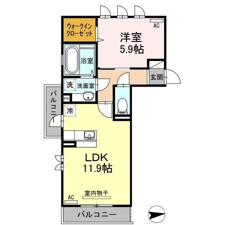 シャンベルタンB棟(1LDK/2階)の間取り写真