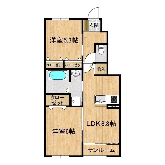 鹿島臨海鉄道 水戸駅 バス乗車時間:29分 最寄りバス停で下車 徒歩11分 2階建 新築(2LDK/1階)の間取り写真