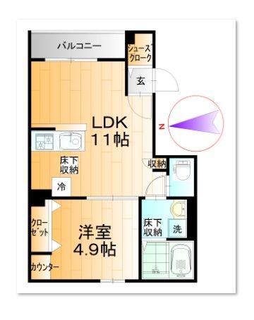 ルーナ ルークス(1LDK/1階)の間取り写真