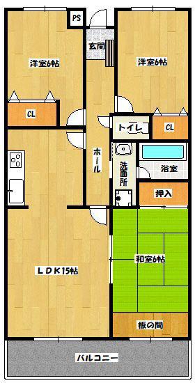 ルネス国分(3LDK/6階)の間取り写真