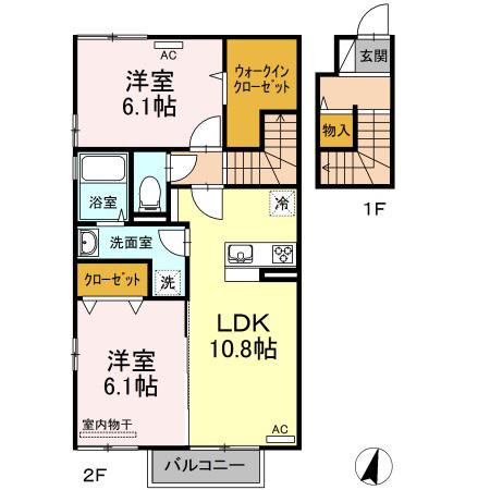 フラワーメゾン A棟(2LDK/2階)の間取り写真