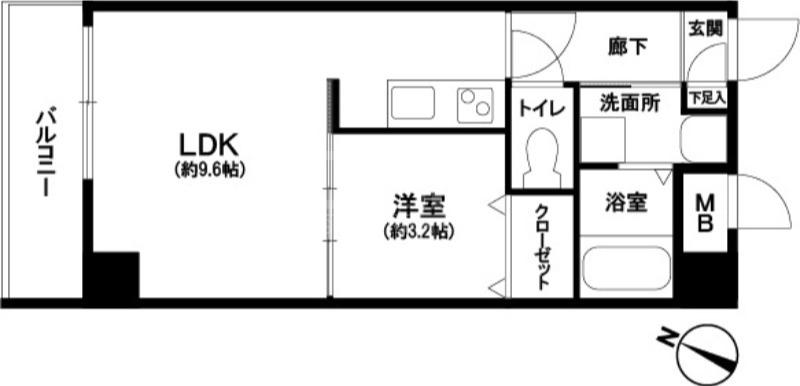 グランデージ藤崎(1LDK/2階)の間取り写真