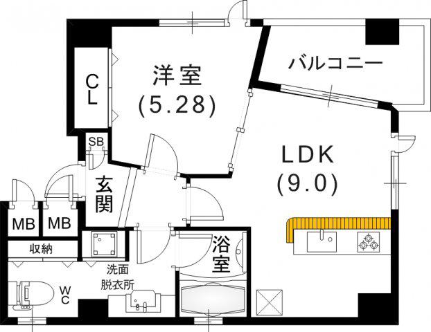 ポコアポコ三宮ハイタワー(1LDK/11階)の間取り写真