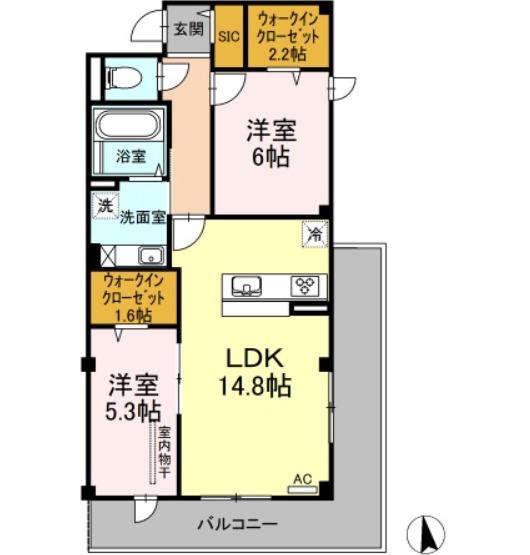 RESONATE 大分駅南(2LDK/3階)の間取り写真