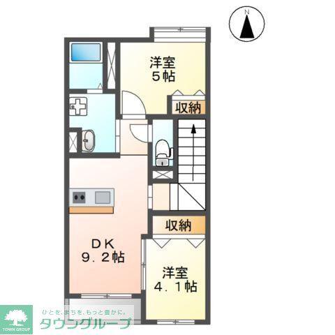 サニーコート上ノ台II(2DK/2階)の間取り写真