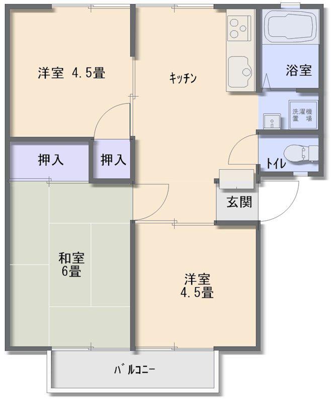 タウンハウスB(3DK/1階)の間取り写真