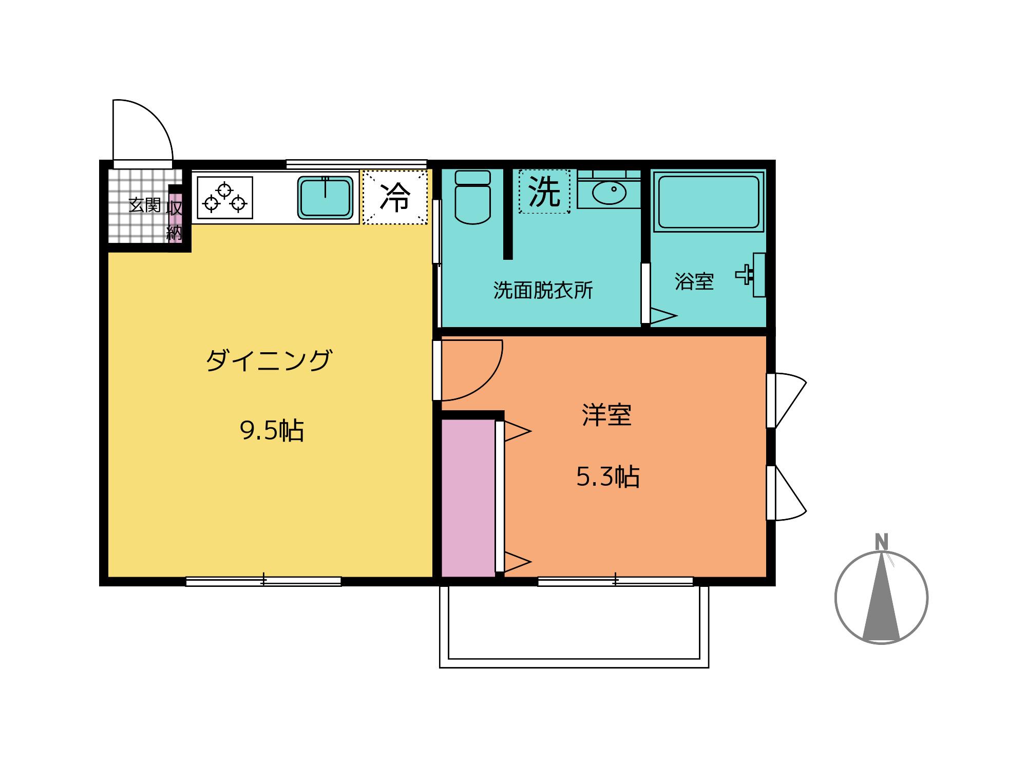 メゾンえん(1DK/2階)の間取り写真
