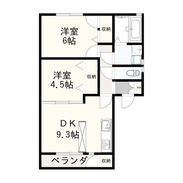 ベルメゾンA(2DK/2階)の間取り写真