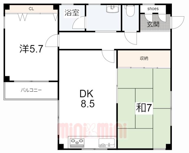 IO本山(2DK/3階)の間取り写真