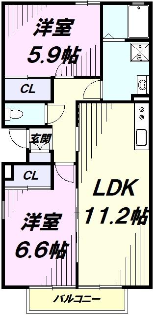 GARDEN HOME KOBUSHI(2LDK/1階)の間取り写真