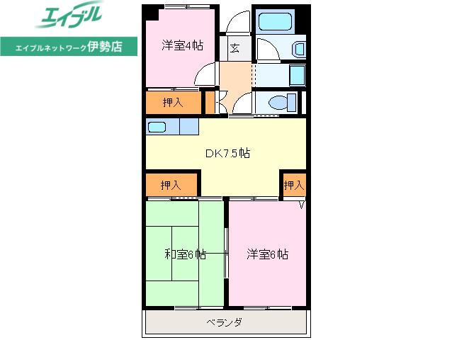 近畿マンション(3DK/1階)の間取り写真