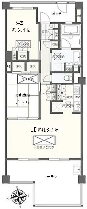 アトラス諏訪町レジデンス(2LDK/1階)の間取り写真