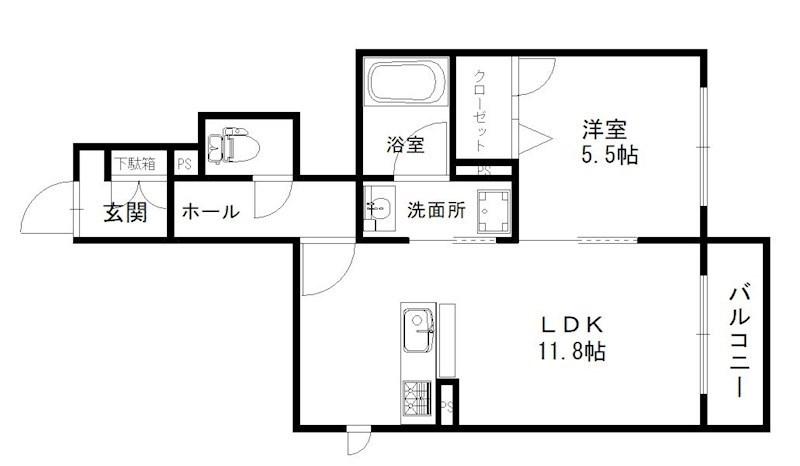 THETERRACE別府(1LDK/1階)の間取り写真