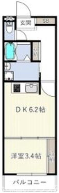 SMITH堺(1DK/2階)の間取り写真