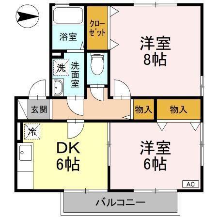 ヴェル・ドミールA棟(2DK/2階)の間取り写真