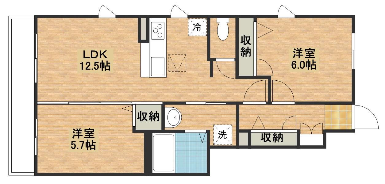 JR宇都宮線 宇都宮駅 バス乗車時間:15分 最寄りバス停で下車 徒歩2分 2階建 築11年(2LDK/1階)の間取り写真