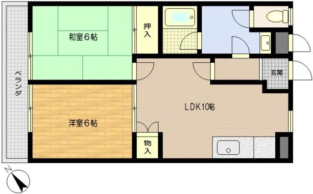グリーンヒルズ佑和(2LDK/4階)の間取り写真