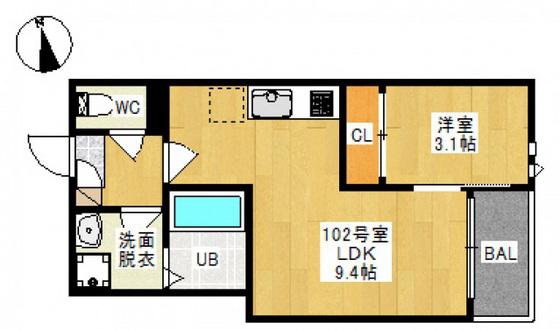 GRANDTIC 十日市(1LDK/1階)の間取り写真