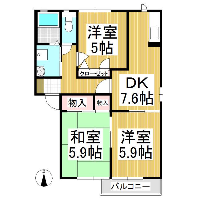 ディアスあんず(3DK/2階)の間取り写真