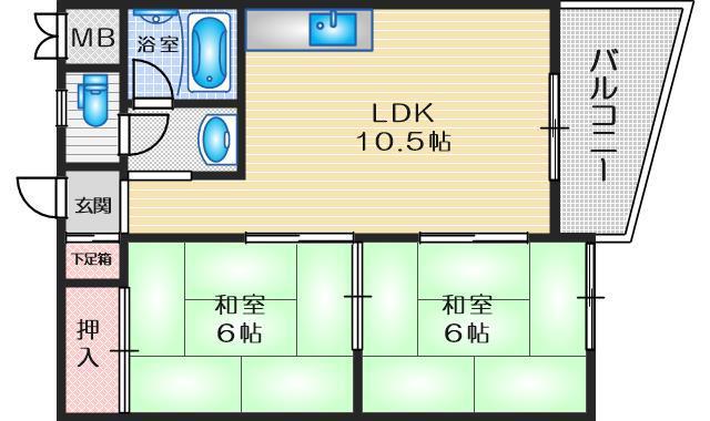 ユニライフ江坂(2LDK/6階)の間取り写真