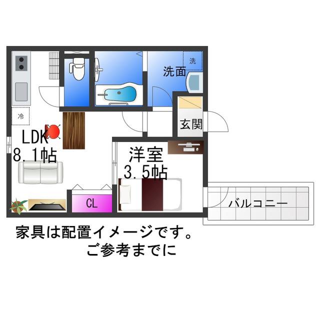 BADGE NAGASE・バッジナガセ(1LDK/3階)の間取り写真