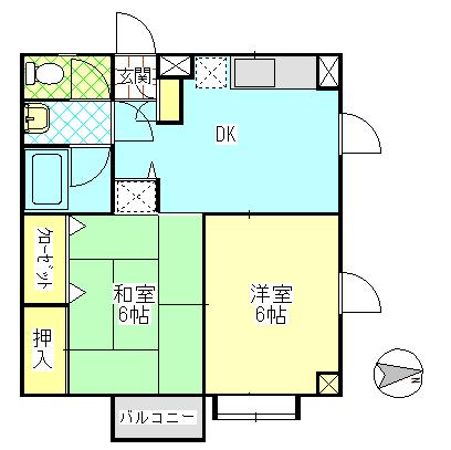 ハイツリバーサイド(2DK/3階)の間取り写真