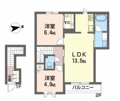 シャーメゾン・トムテ(2LDK/2階)の間取り写真