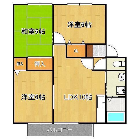 サンガーデン海老津A棟(3LDK/2階)の間取り写真